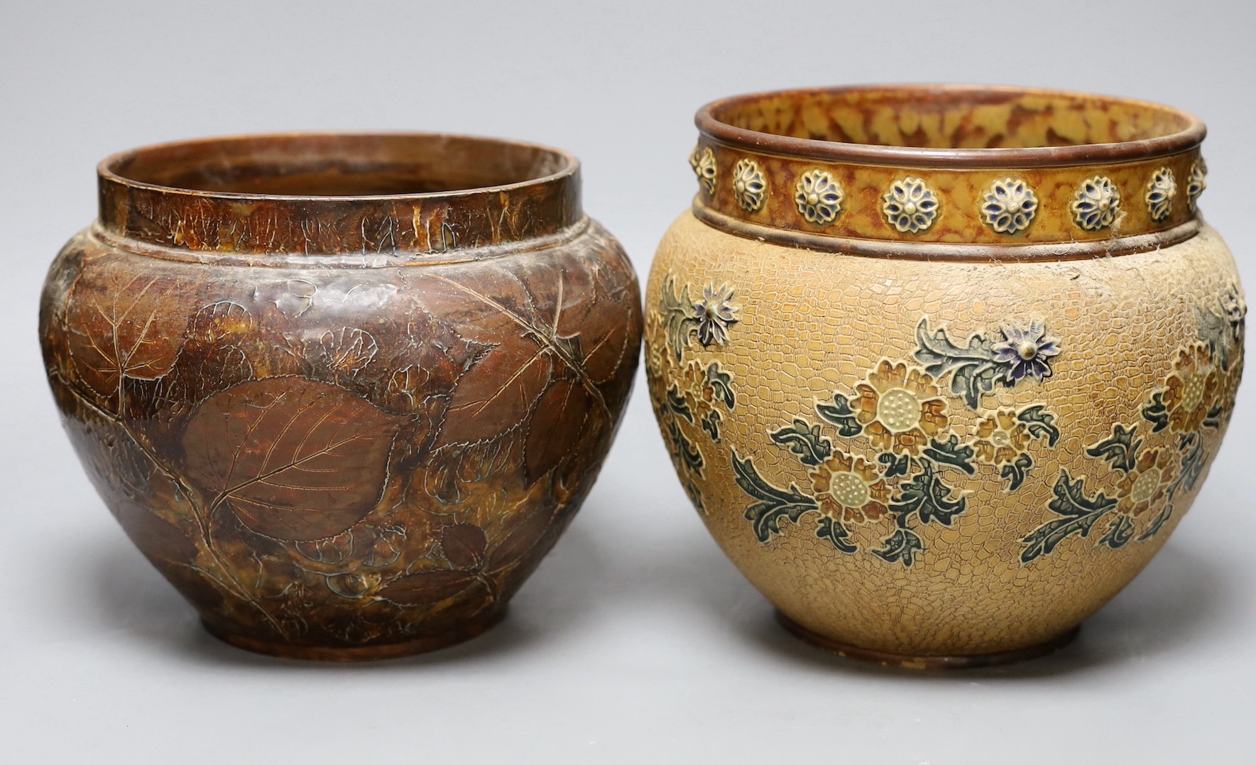 Two Doulton stoneware jardinieres, late 19th century, 20cm high